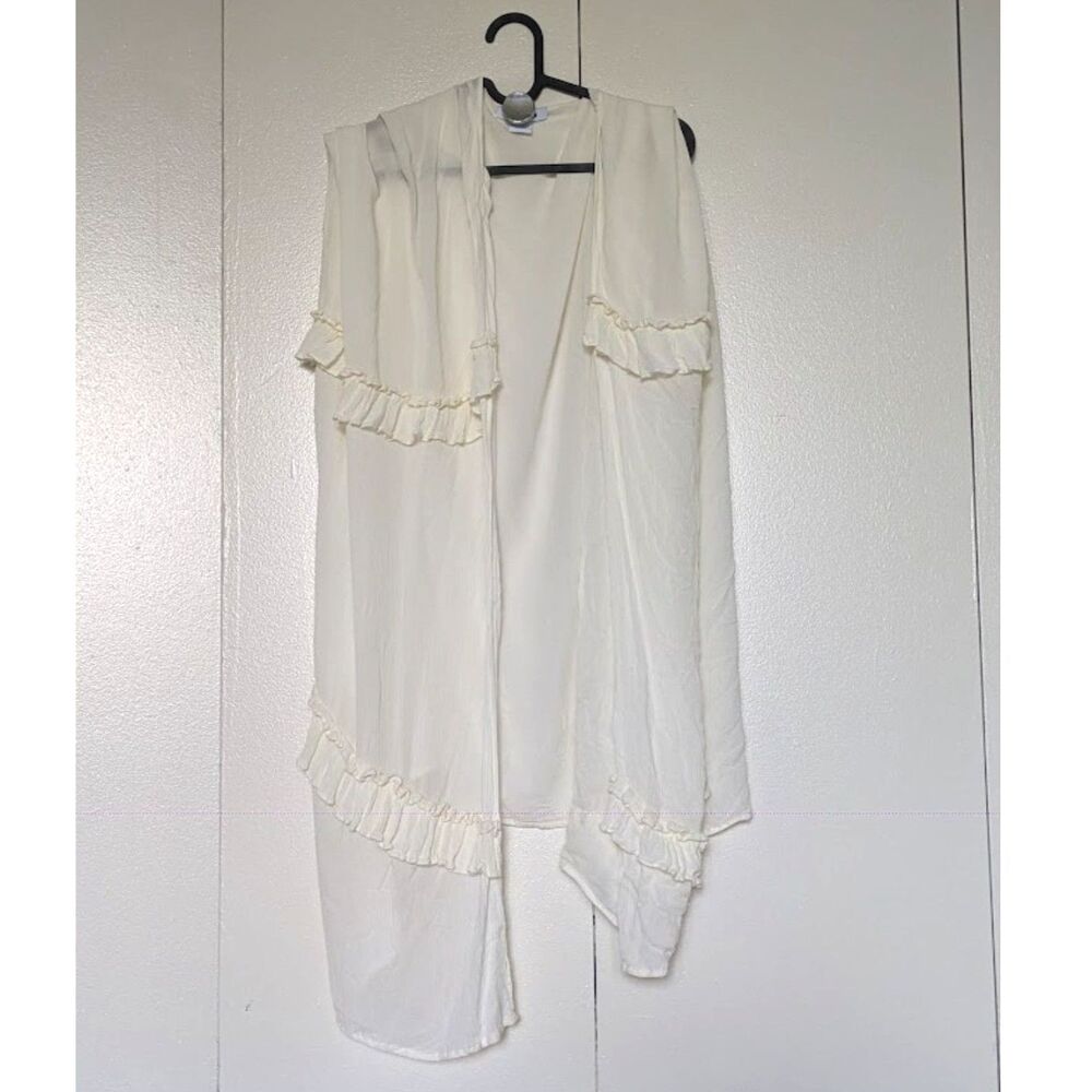 Steve Madden Ivory Lightweight Rayon Ruffled Long Open Boho Vest